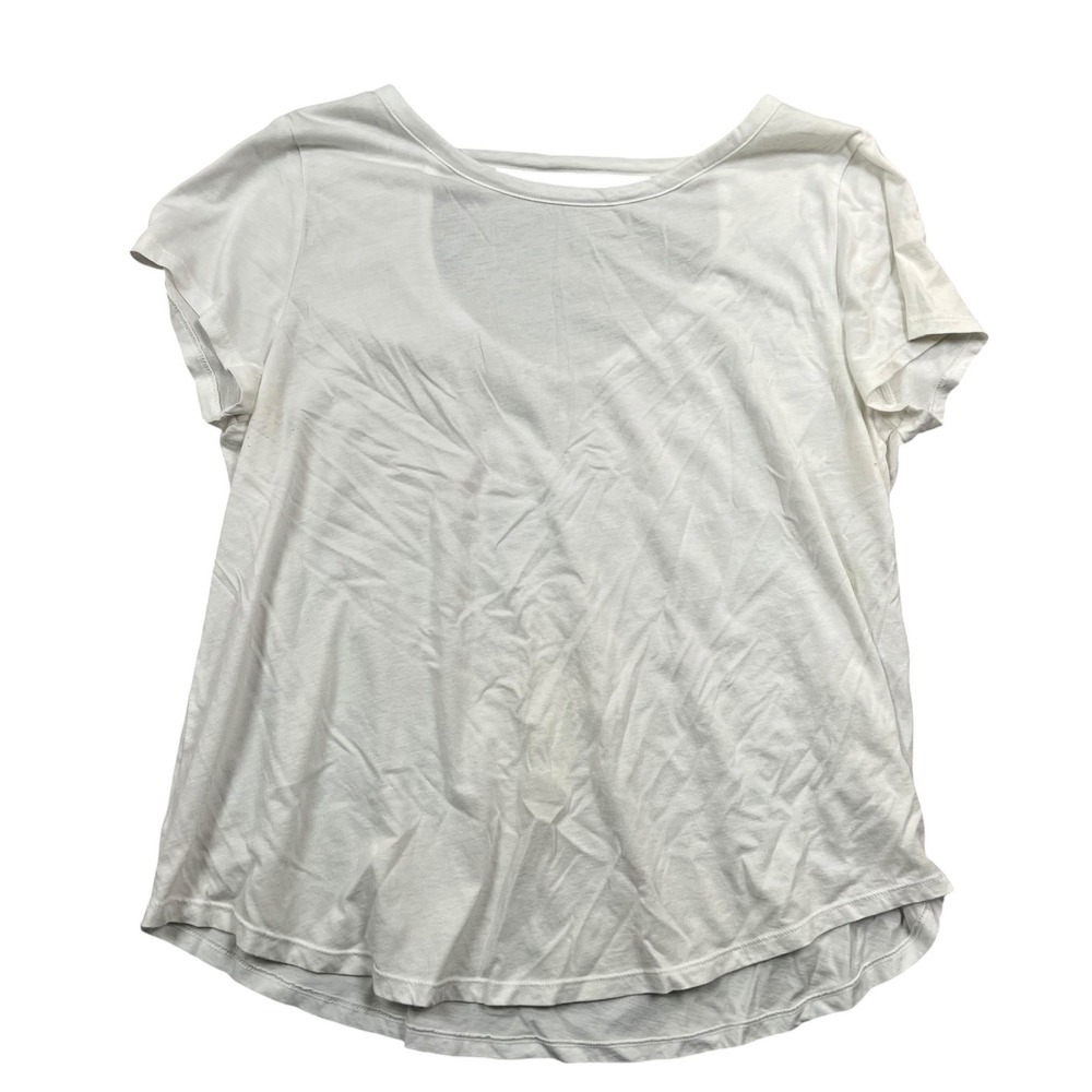 LOFT T-Shirt Womens L White Strappy Back Cutout Short Sleeve Casual Tee
